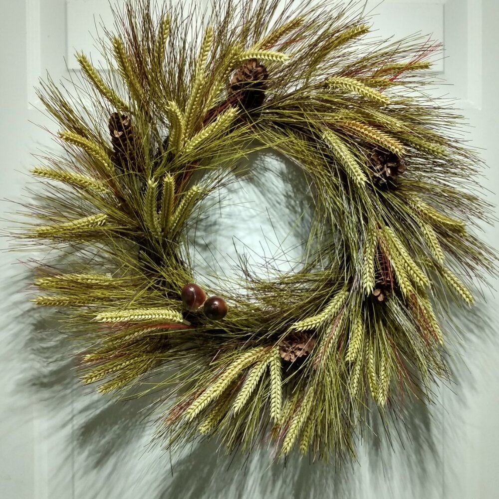 FARMHOUSE ALL SEASON WHEAT AND STRAW GRASS ARTIFICIAL WREATH